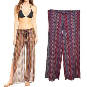 Becca - Women’s Crochet Wide-Leg Sheer Pants, Chevron, Resort - Purple, Medium